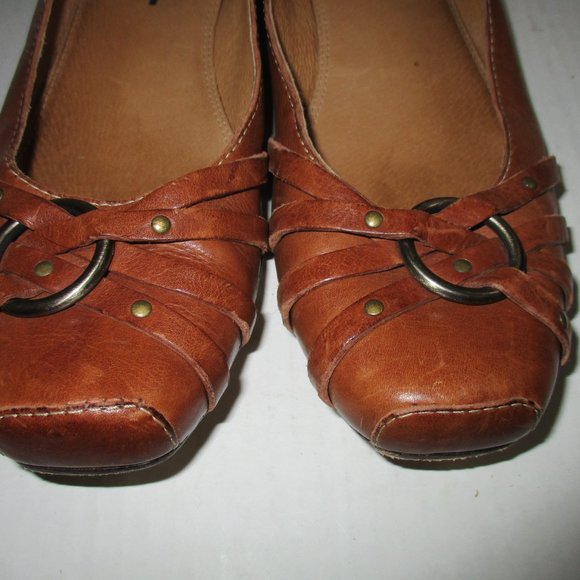**FRYE Cognac Camel Brown Squared Toe Flats - Picture 6 of 9